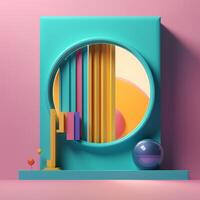 Round window in fantasy concept in trending color palette for advertising with photo