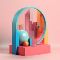 Round window in fantasy concept in trending color palette for advertising with photo