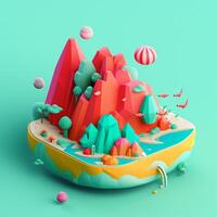 An island in the sea in an isometric view in trending color palette for advertising with photo