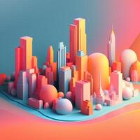 City with sunset in isometric view in trending color palette for advertising with photo