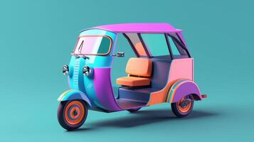 Modern style tuk tuk in trending color palette for advertising with photo