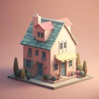 cute tiny isometric two storey house with terrace with photo