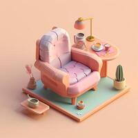 cute tiny isometric vintage style sofa with photo