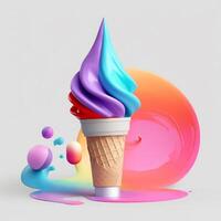 Ice cream cone with geometric objects in summer concept in trending color palette for advertising with photo