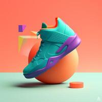 sports shoes and geometry in trending color palette for advertising with photo