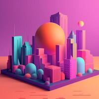 City with sunset in isometric view in trending color palette for advertising with photo