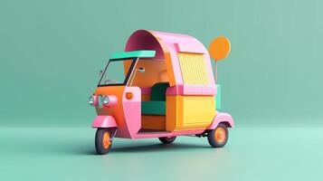 Modern style tuk tuk in trending color palette for advertising with photo