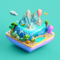 un isla en el mar en un isométrica ver en tendencias color paleta para publicidad con generativo ai foto