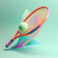 Tennis racket in sports concept in trending color palette for advertising with photo