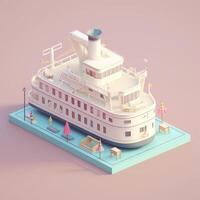 cute tiny isometric cruise ship for tourism with photo