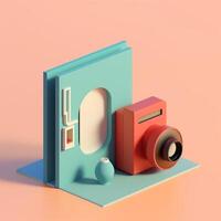 Camera and geometric objects in trending color palette for advertising with photo