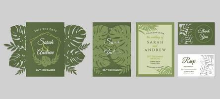 Laser Cut Tropical Leaves Wedding Invitation Template vector