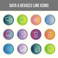 Unique Data and Devices Line icon set vector