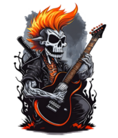 fantasma cráneo jugando guitarra, adecuado para impresión diseño, tal como camisetas, pegatinas, etc, generativo ai png