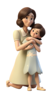 3d personaje de madre abrazando su hijo. concepto de contento de la madre día. ai generativo png