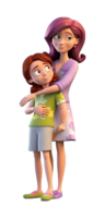 3d personaggio di madre abbracciare sua figlio. concetto di contento La madre di giorno. ai generativo png