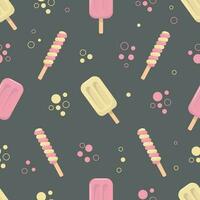 pattern with colored ice cream in flat style on a gray background vector