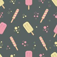 pattern with colored ice cream in flat style on a gray background vector