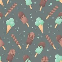 pattern with colored ice cream in flat style on a gray background vector