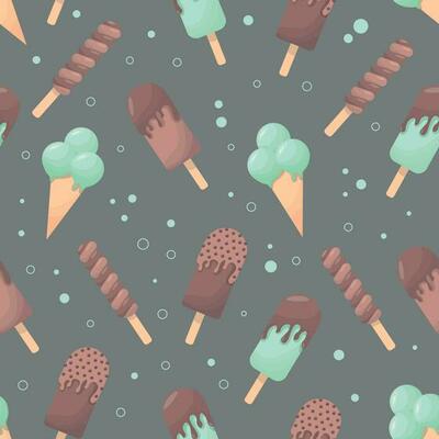 pattern with colored ice cream in flat style on a gray background