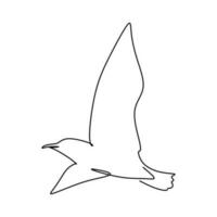 Seagull continuous line drawing in outline style isolated on white background. Bird symbol vector illustration.