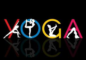 Yoga background with females in various yoga poses vector