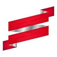 Empty Ribbon Element In Red And Silver Color. vector