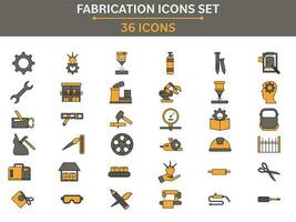 Yellow And Gray Color Set Of Fabrication Icons In Flat Style. vector