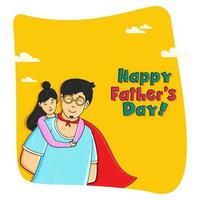 Happy Father's Day Concept With Daughter Hugging Father From Behind On Orange And White Background. vector