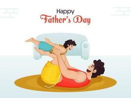 Cheerful Young Man Playing With His Son On The Occasion Of Happy Father's Day Concept. vector