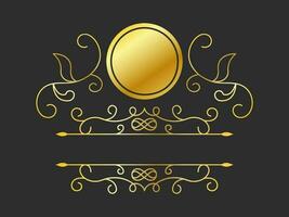 Golden Flourish With Round Badge On Black Background. vector