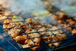 Roasted meat chicken  grilled skewers, barbecue photo