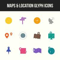 Unique Maps and location Glyph icon set vector