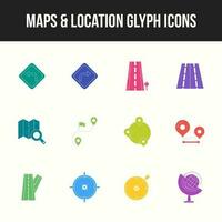 único mapas y ubicación glifo icono conjunto vector