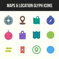 único mapas y ubicación glifo icono conjunto vector