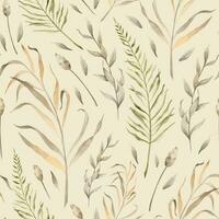 Dried plants Pattern. Seamless background with wild dry grass on vector