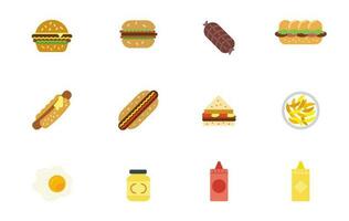 hamburguesa icono conjunto con mostaza y salsa de tomate iconos, vector eps archivo