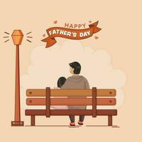 Happy Father's Day Concept With Back View Of Man And His Child Sitting At Bench On Peach Background. vector