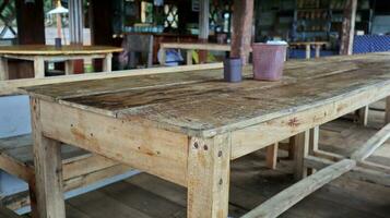 wooden table and chairs in a classic restaurant place photo