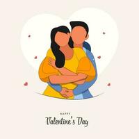 Faceless Guy Hugging To His Girlfriend From Behind On The Occasion Of Happy Valentine's Day. vector