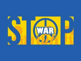 Stop War Message Text With Peace Symbol, Protester Hands On Ukraine Flag Color Background. vector