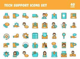 Set of Tech Support Icon Or Symbol In Orange And Turquoise Color. vector