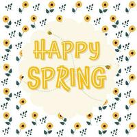 Happy Spring Text On Floral Pattern Background. vector