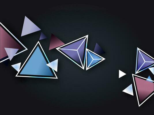 Colorful Geometric Triangle Elements Decorated On Black Background.