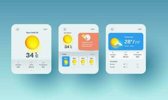 Weather app UI, UX screens for smart watches. Flat design illustrations. vector