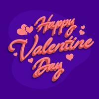 3D Peach Happy Valentine Day Font With Hearts On Violet Background. vector