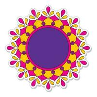 Sticker Style Empty Mandala Frame On White Background. vector