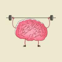 Human Brain Holding Barbell, Mental Health Concept. vector