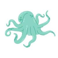 Green octopus isolated on white background. Marine animal or mollusc with tentacles, underwater inhabitant. Modern hand drawn flat illustration. vector