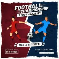 Footballer Players Of Participate Team A VS B On Abstract Red And Blue Background For Championship Tournament Concept. vector